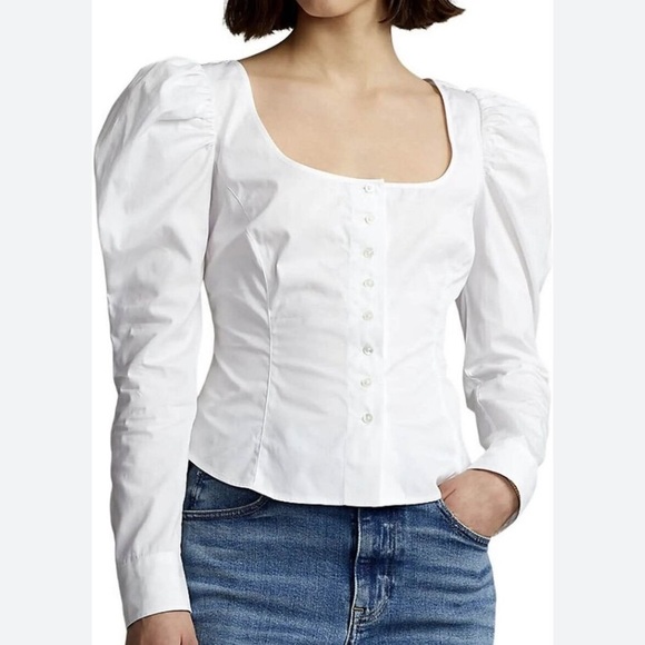 Polo Ralph Lauren NWTs Magi U-Neck White Cotton Blouse size 10 - Picture 3 of 11